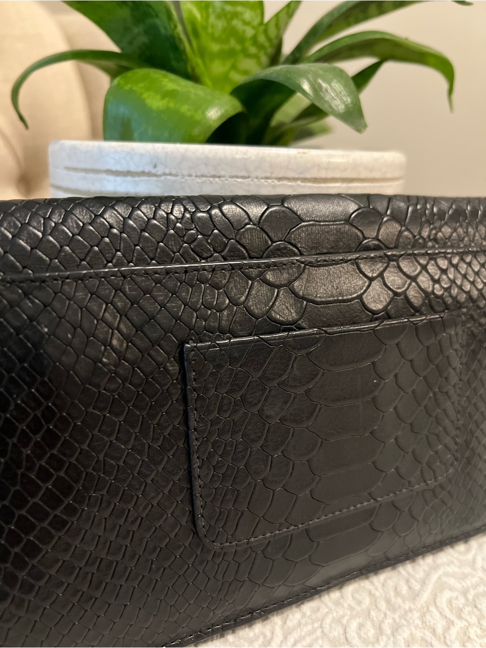 Times Arrow Black Leather Clutch Purse  Quiet Luxury Old Money Classic Chic - Picture 6 of 16